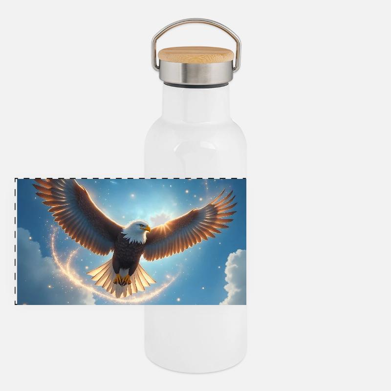 Krafttier Adler am Himmel Panorama Thermosflasche mit Bambusdeckel