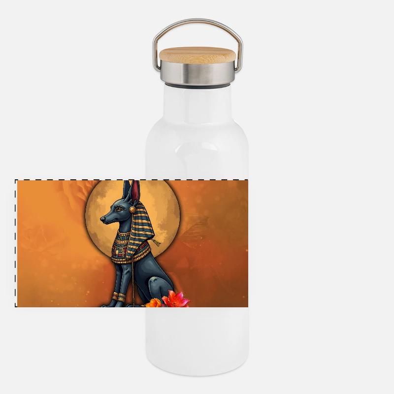 Anubis au clair de lune. Gourde isotherme avec bouchon en bambou