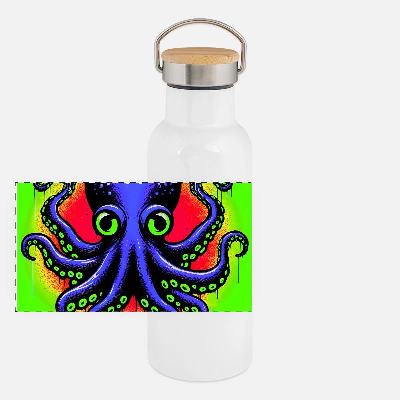 Krake Panorama Thermosflasche mit Bambusdeckel