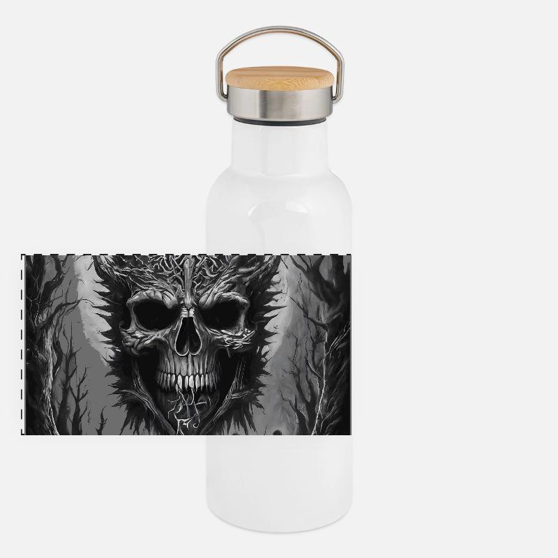 Dark Forest Skull Shadow Art Panoramic Thermal Bottle with Bamboo Lid