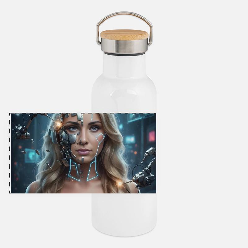 Cybernetic Maxima - Panoramic Thermal Bottle with Bamboo Lid - white