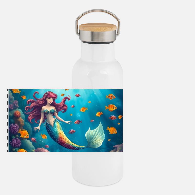 Gioco di colori della sirena subacquea - Thermos con coperchio in bambù - bianco