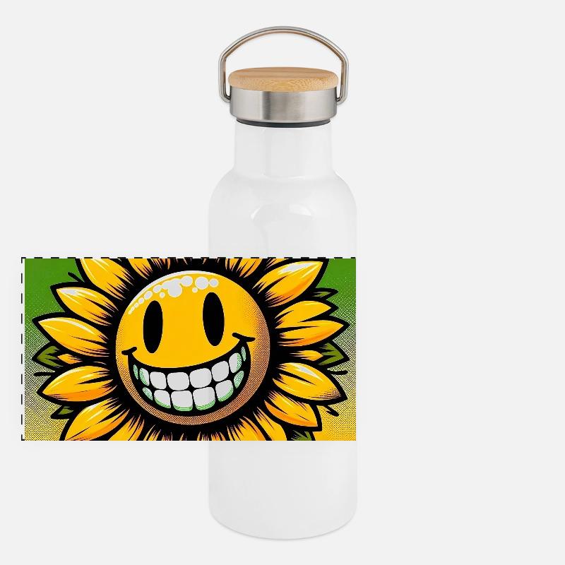 Sonnenblume Panorama Thermosflasche mit Bambusdeckel