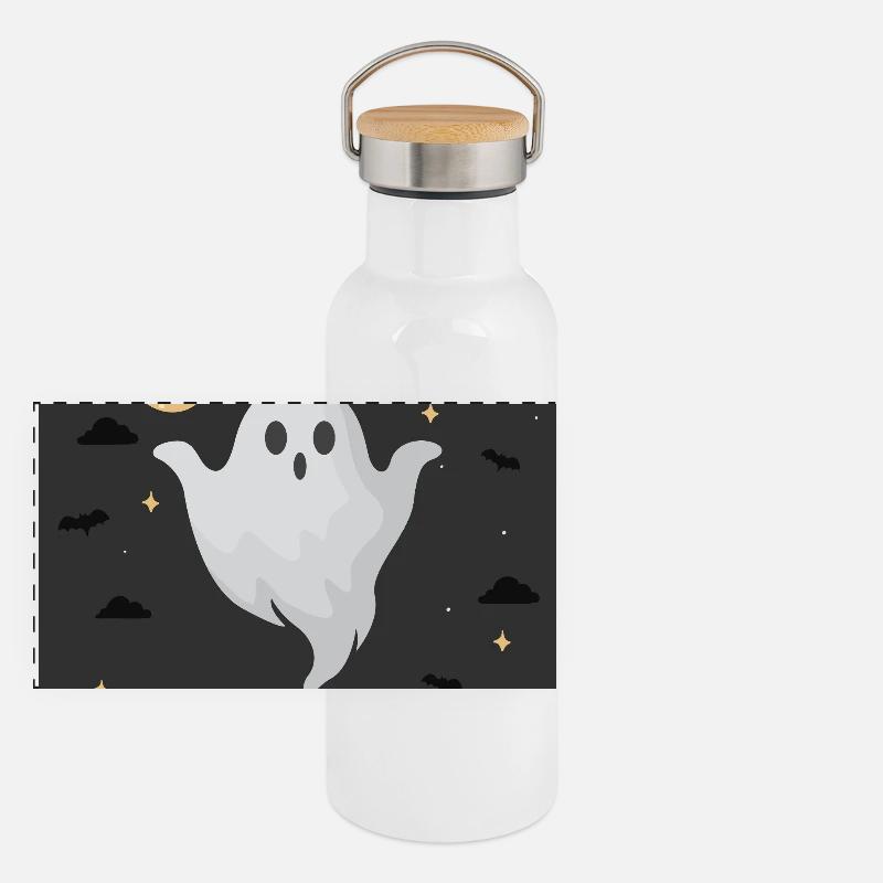 Night Ghost on Dark Background Panoramic Thermal Bottle with Bamboo Lid