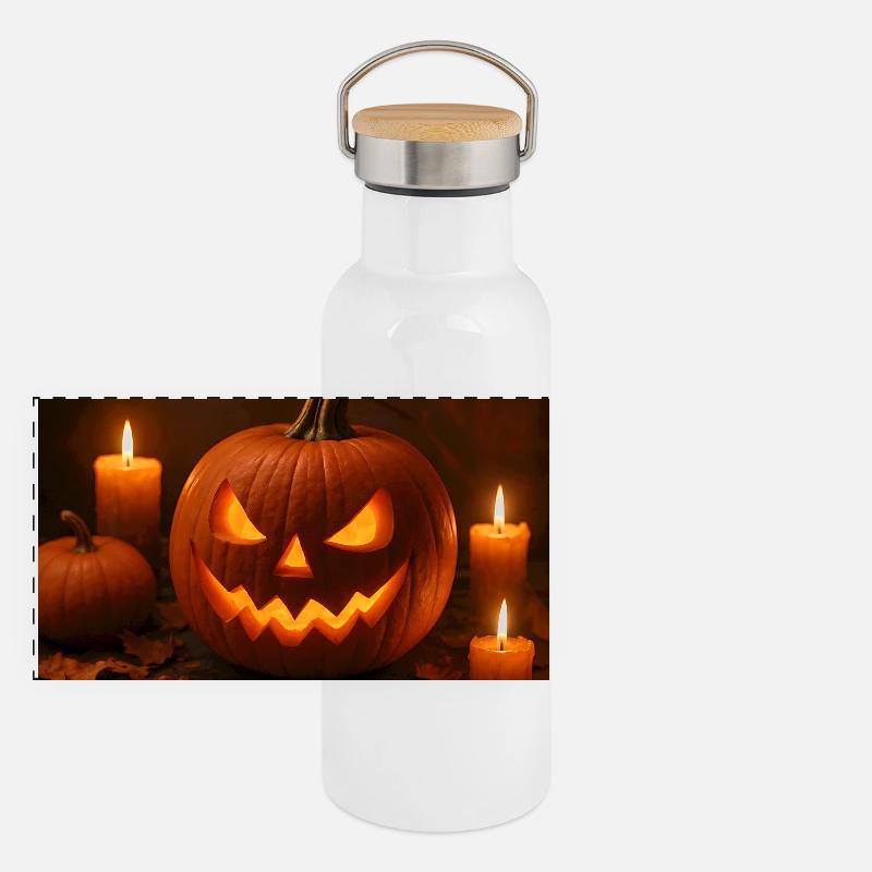 Halloween - Pumpkin - Panoramic Thermal Bottle with Bamboo Lid - white