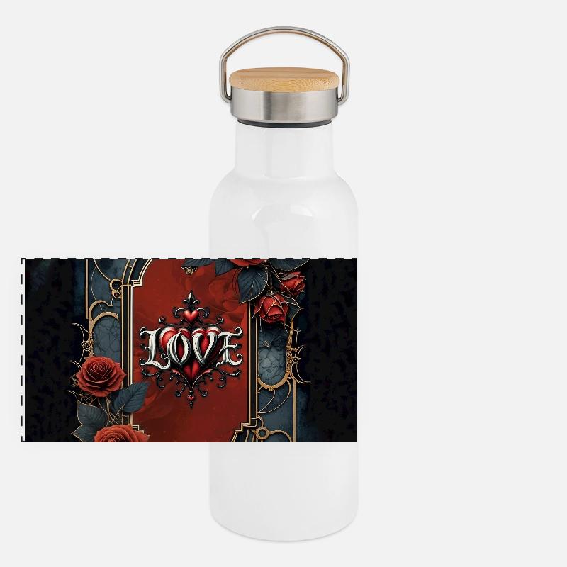 Amour gothique dans un cadre doré Gourde isotherme avec bouchon en bambou