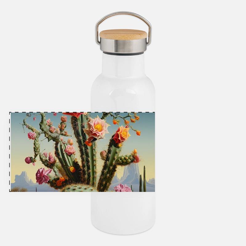 Cactus du désert à la fleur de rose Gourde isotherme avec bouchon en bambou