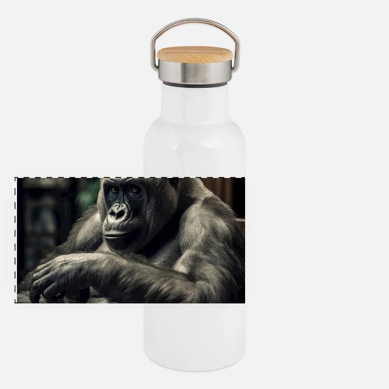Gorilla at the Poker Table – Cold-Blooded Professional Panoramic Thermal Bottle with Bamboo Lid