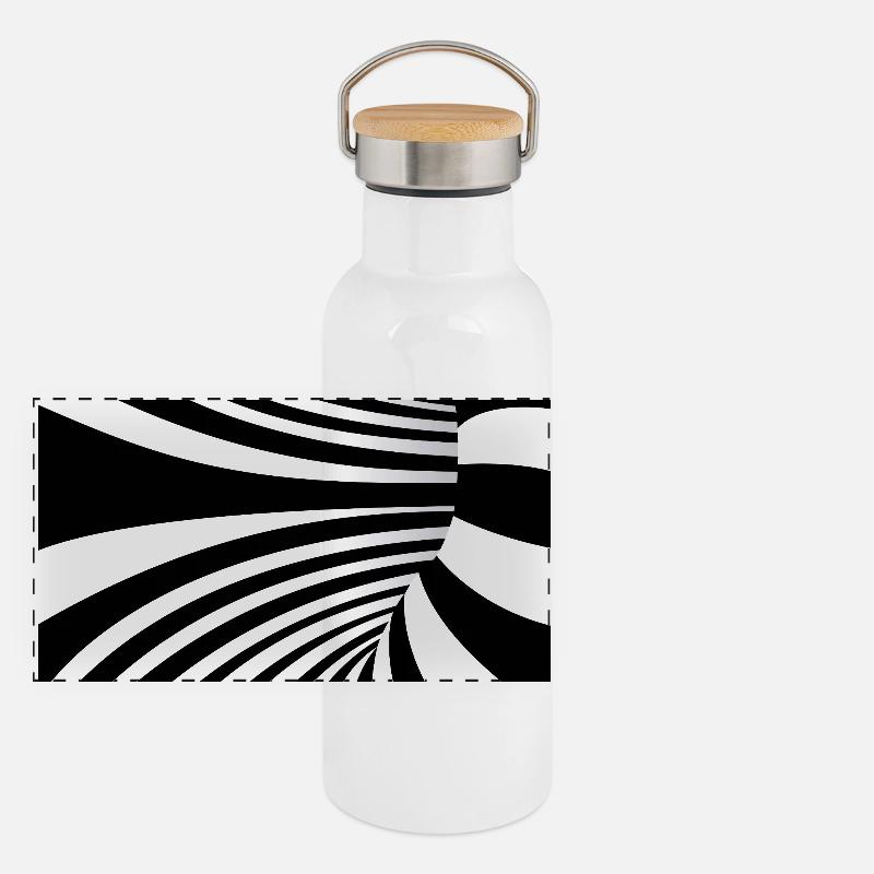 Hypnotic Black and White Waves Panoramic Thermal Bottle with Bamboo Lid
