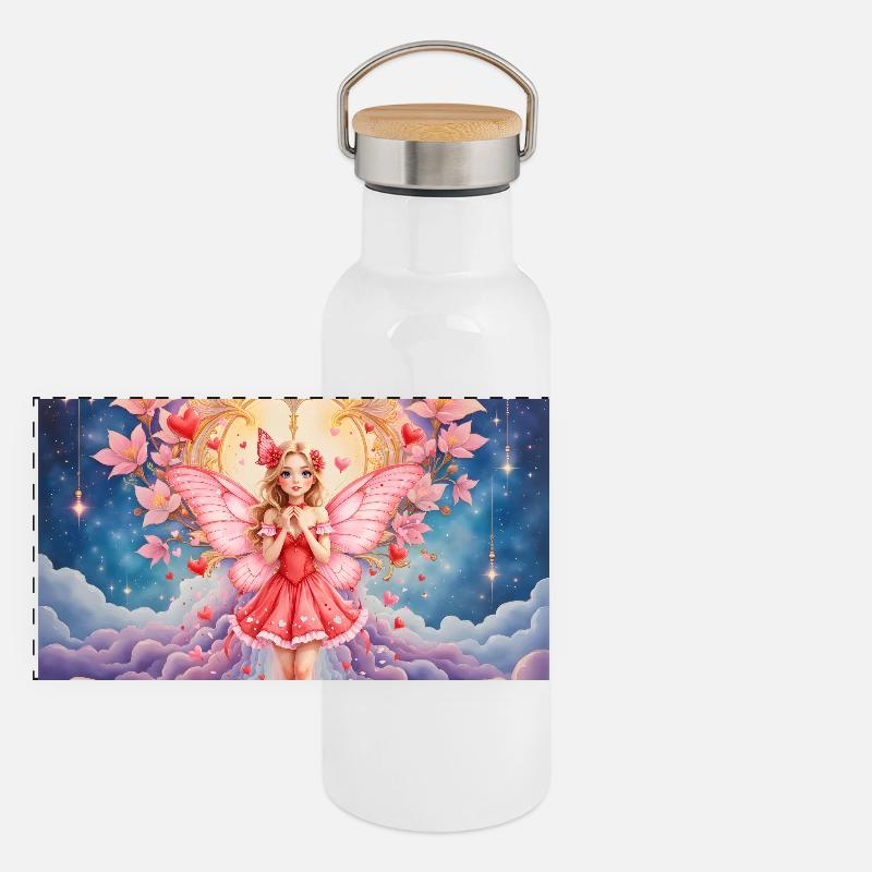 Fantasme de la Fée Rose Gourde isotherme avec bouchon en bambou