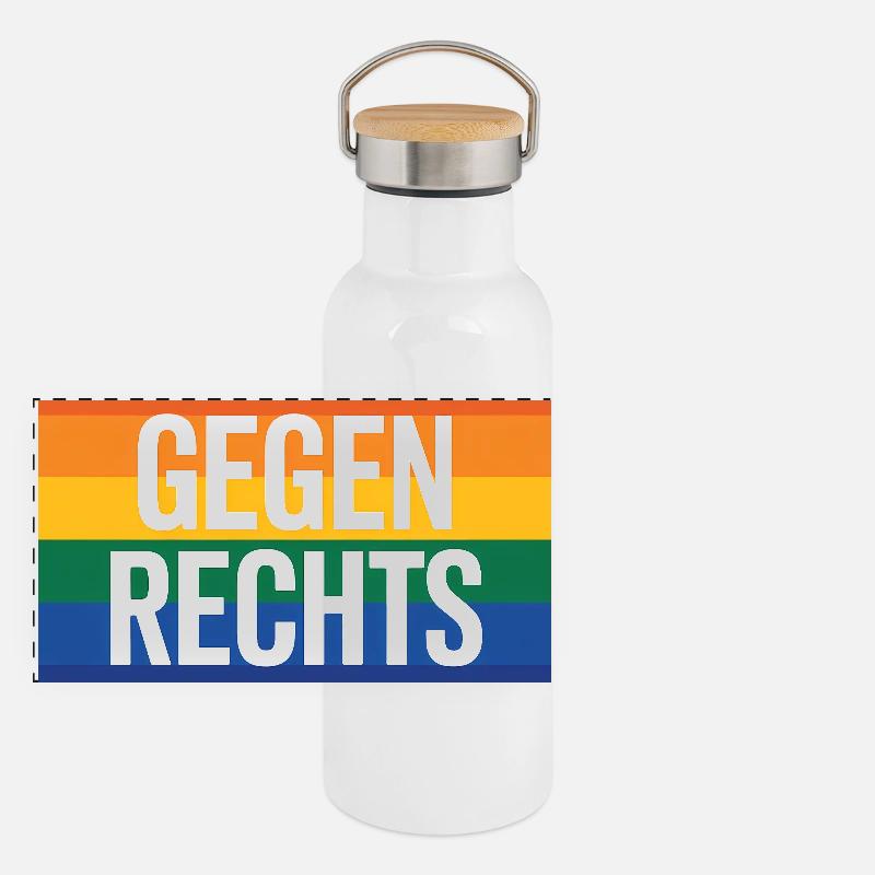 Gegen Rechts - Antifa Regenbogen Tee Panorama Thermosflasche mit Bambusdeckel