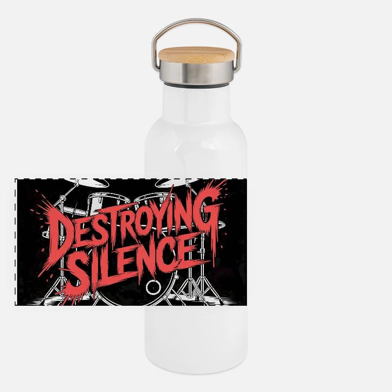 Destroying Silence Drum Graffiti Panorama Thermosflasche mit Bambusdeckel