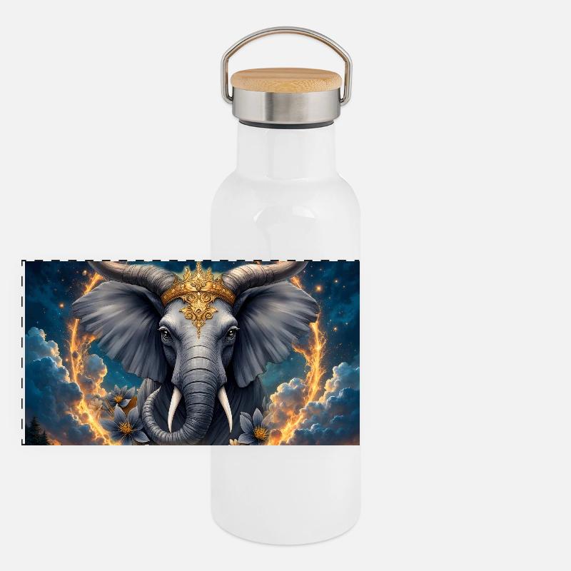 Éléphant Céleste à la Couronne d’Or Gourde isotherme avec bouchon en bambou