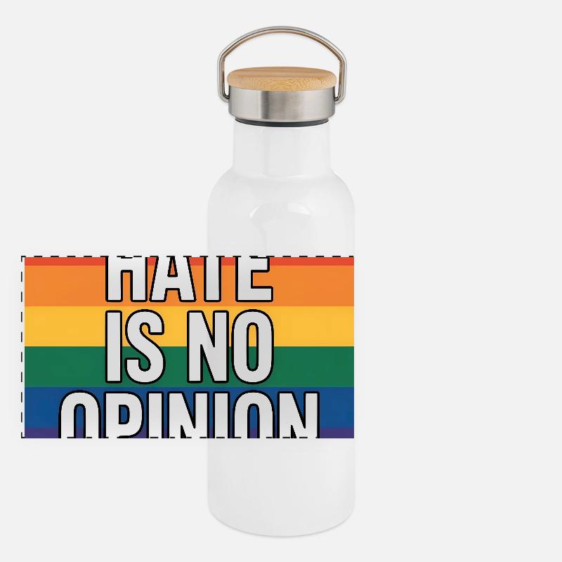 Hate is no Opinion - Antifa Merch Panoramic Thermal Bottle with Bamboo Lid