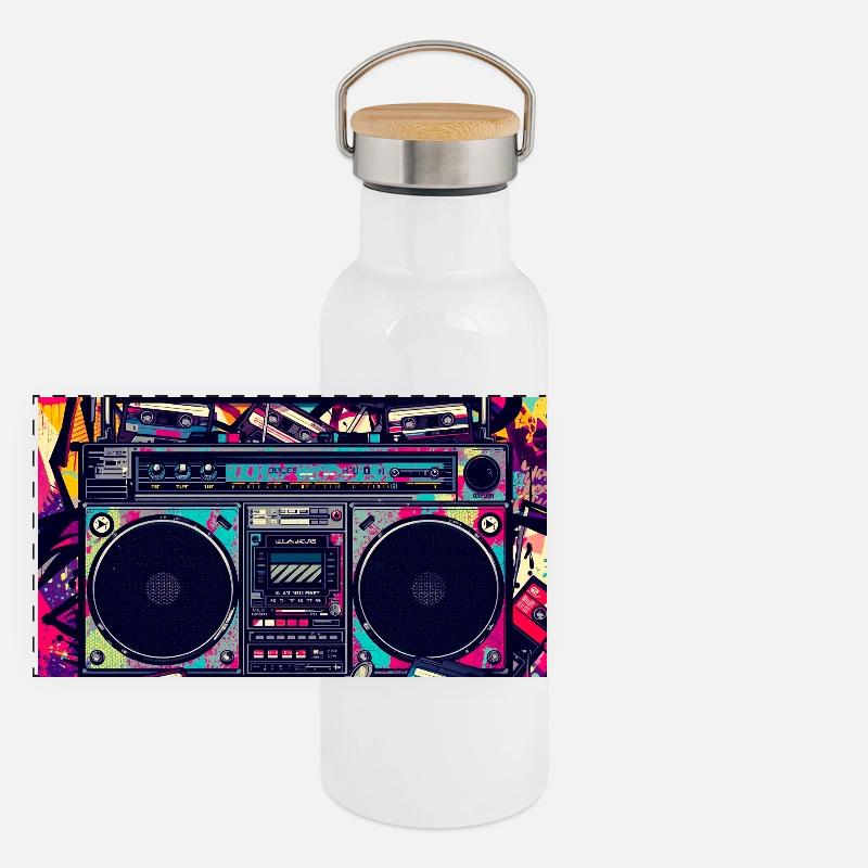 Boombox Graffiti Neon Retro Panoramic Thermal Bottle with Bamboo Lid