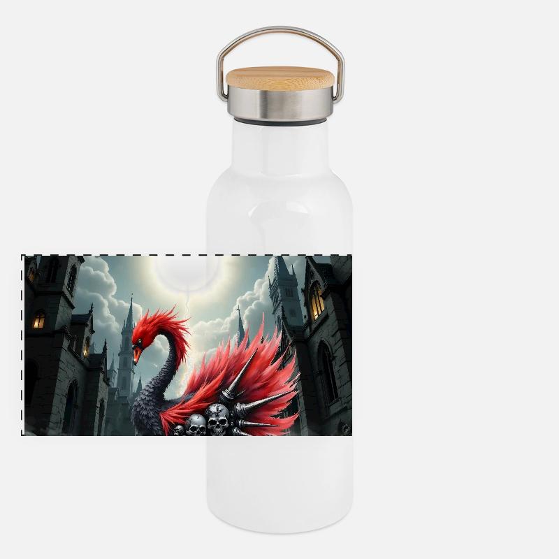 Gotischer Phönix mit Totenköpfen Panorama Thermosflasche mit Bambusdeckel