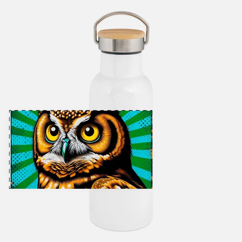 Eule Panorama Thermosflasche mit Bambusdeckel