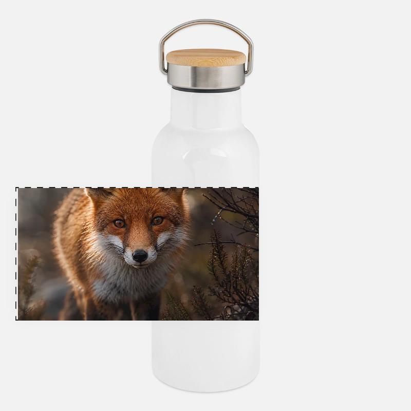 Renard dans une clairière forestière Gourde isotherme avec bouchon en bambou