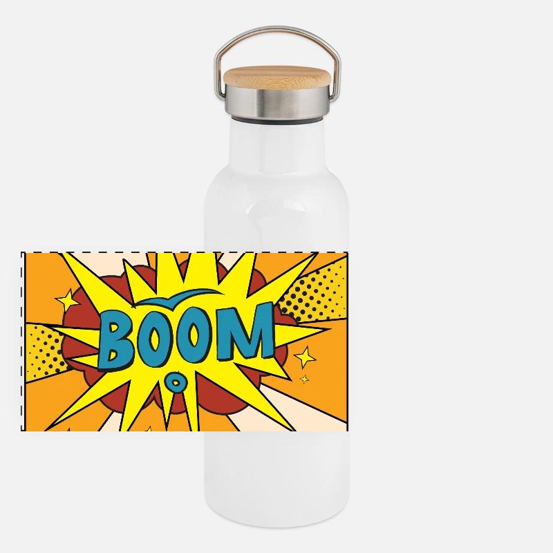 Boom Comic Explosion Style Panoramic Thermal Bottle with Bamboo Lid