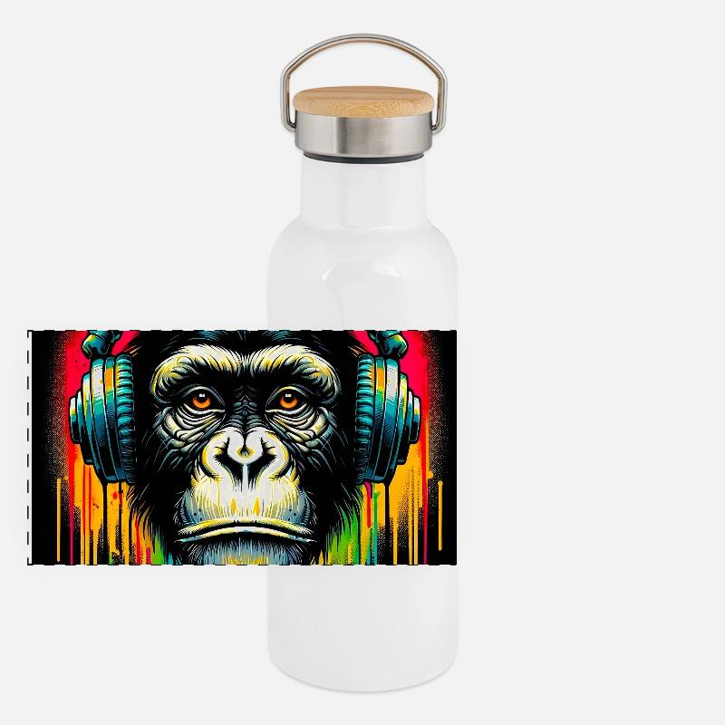 Schimpansen-Affe Panorama Thermosflasche mit Bambusdeckel
