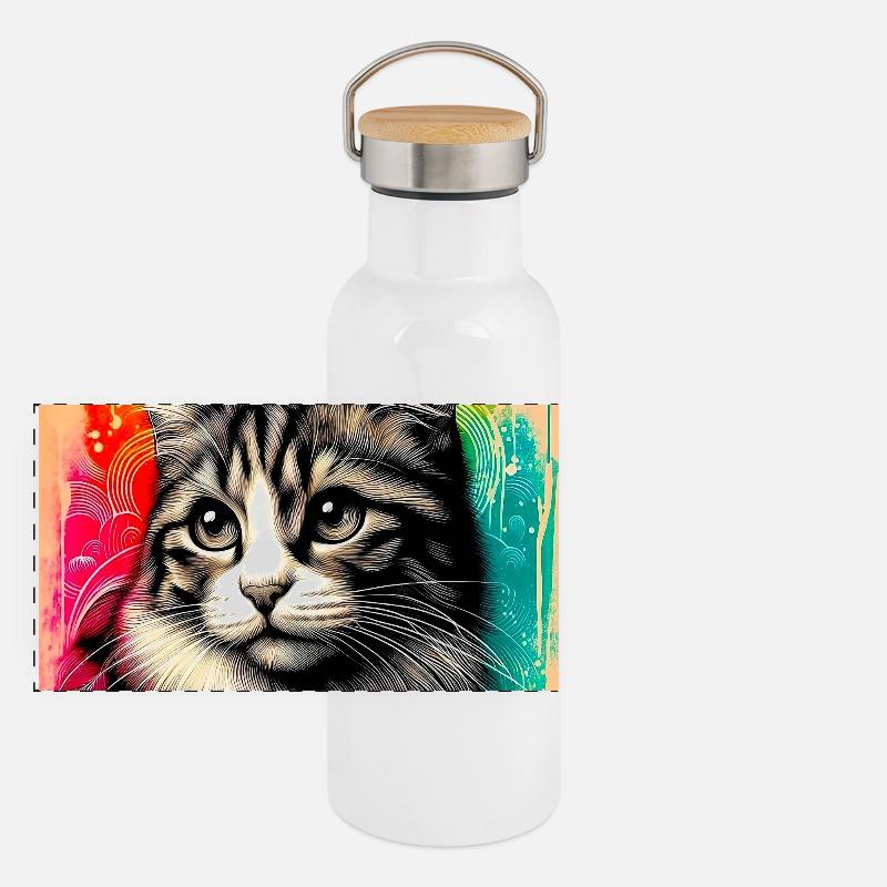 Katze Panorama Thermosflasche mit Bambusdeckel