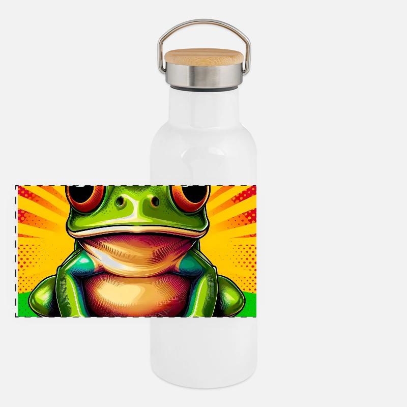 Frosch Panorama Thermosflasche mit Bambusdeckel