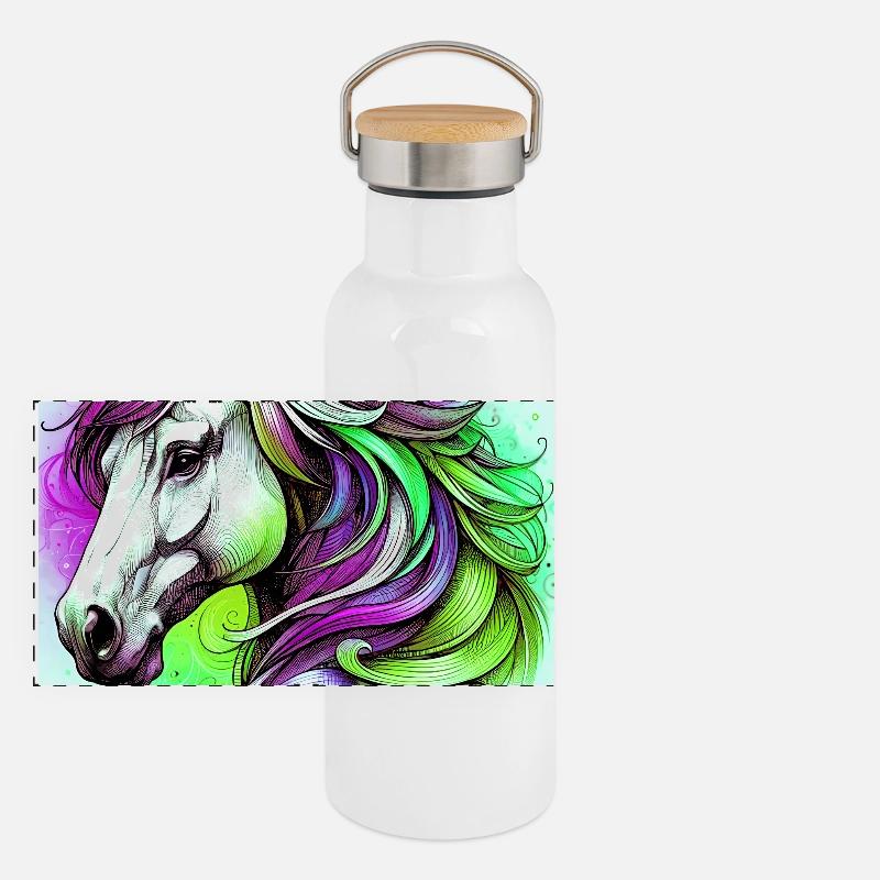 Pferd Panorama Thermosflasche mit Bambusdeckel