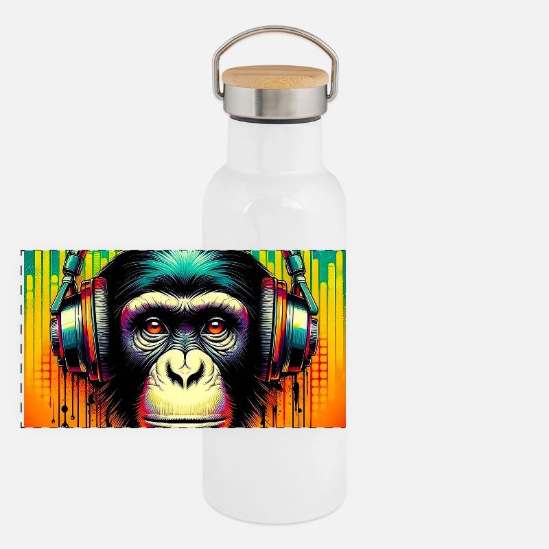Chimpanzee Monkey Panoramic Thermal Bottle with Bamboo Lid