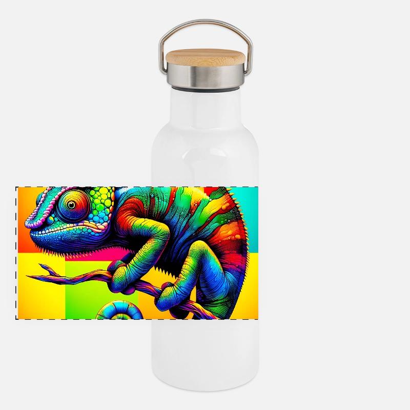 Chamäleon Panorama Thermosflasche mit Bambusdeckel