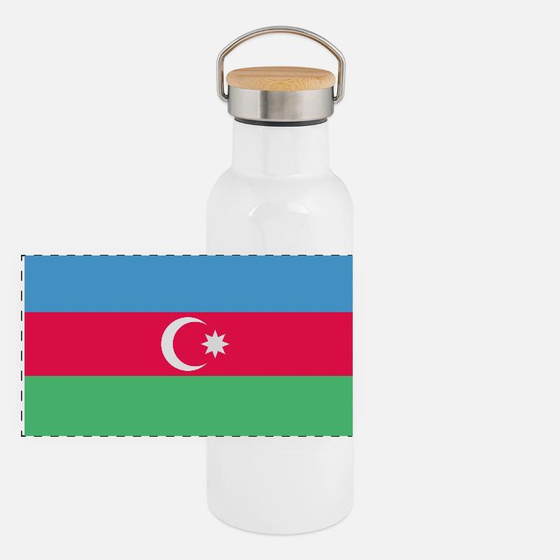 Aserbaidschan Flagge Bayrak Panorama Thermosflasche mit Bambusdeckel