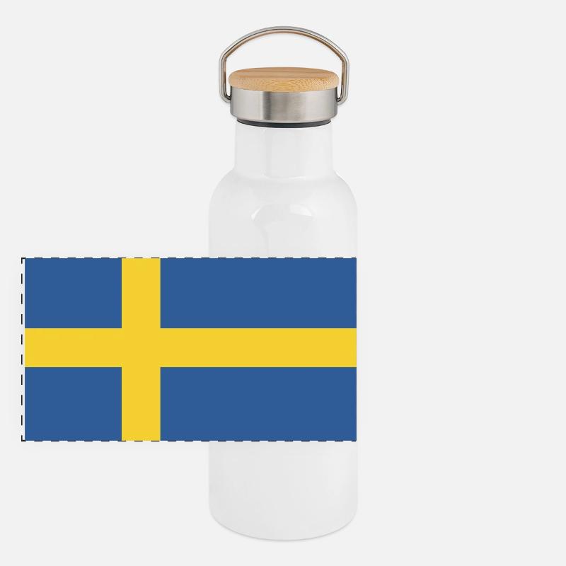 Swedish flag Panoramic Thermal Bottle with Bamboo Lid