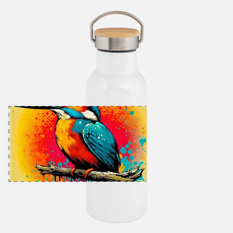 Eisvogel Panorama Thermosflasche mit Bambusdeckel