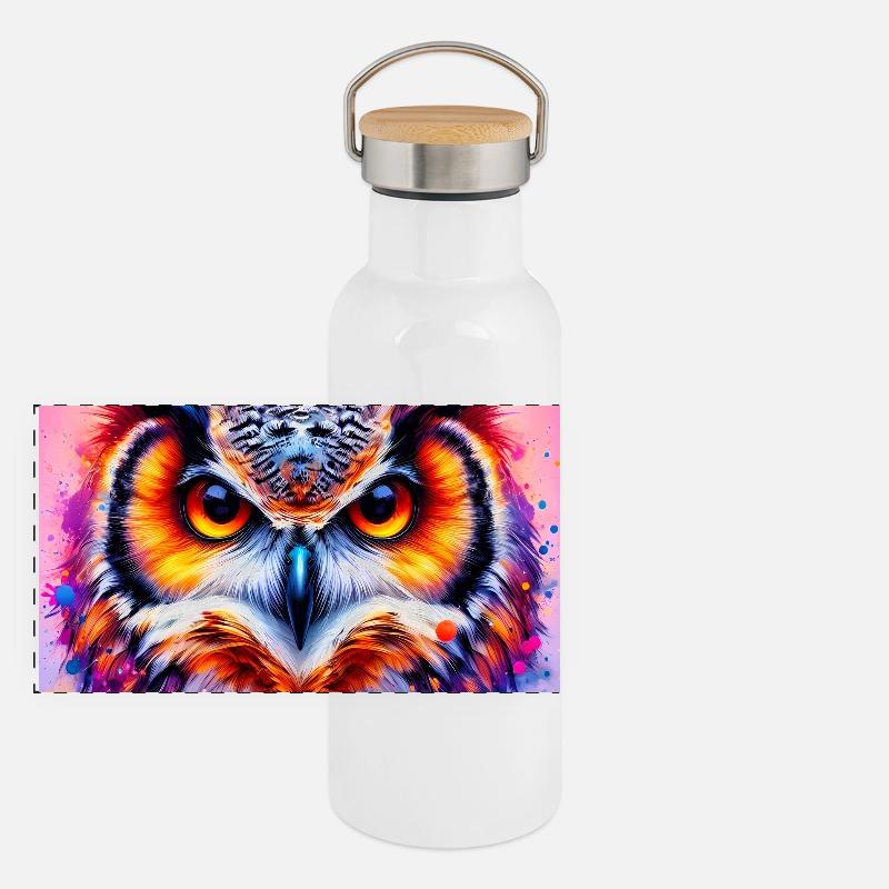 Eule Panorama Thermosflasche mit Bambusdeckel