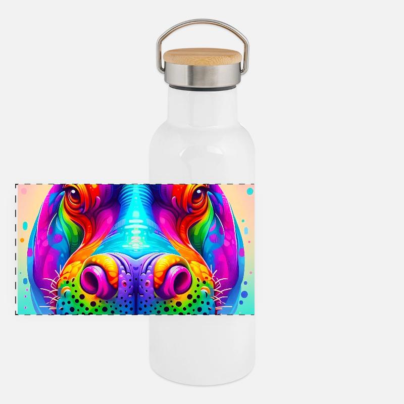 Nilpferd Panorama Thermosflasche mit Bambusdeckel