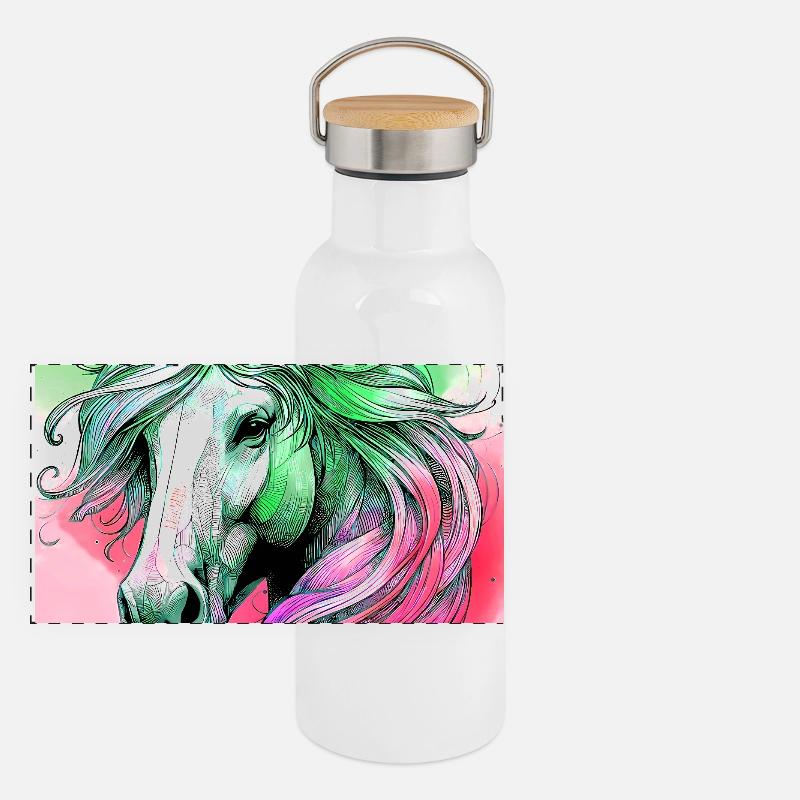 Pferd Panorama Thermosflasche mit Bambusdeckel