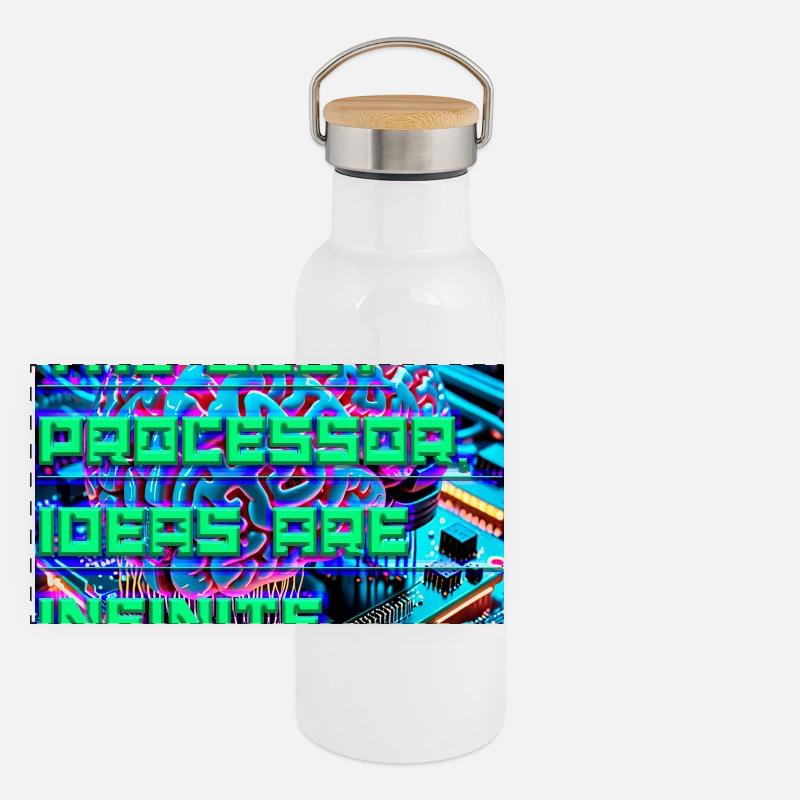 Das Gehirn ist der beste Prozessor — Tech Neon Zitat Panorama Thermosflasche mit Bambusdeckel