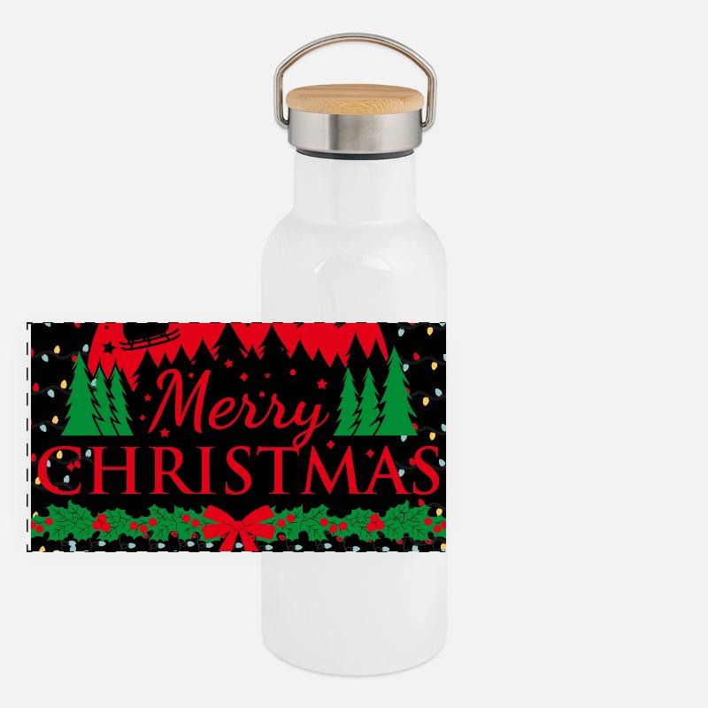 Christmas silhouette design with Santa Panoramic Thermal Bottle with Bamboo Lid