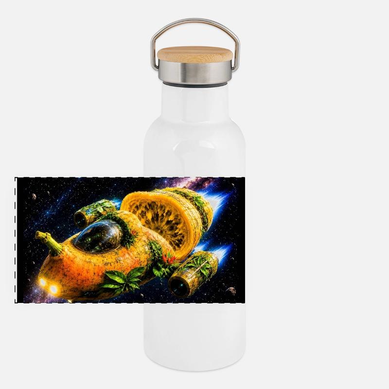 Citrus Raumschiff-Abenteuer Panorama Thermosflasche mit Bambusdeckel