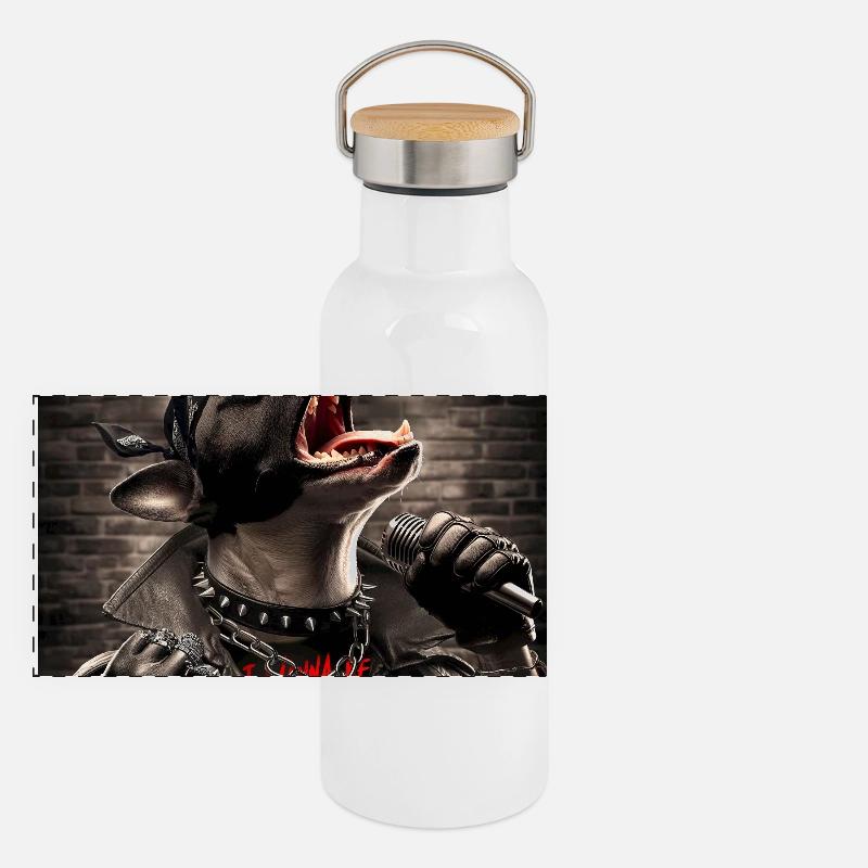 Singender Hund Panorama Thermosflasche mit Bambusdeckel