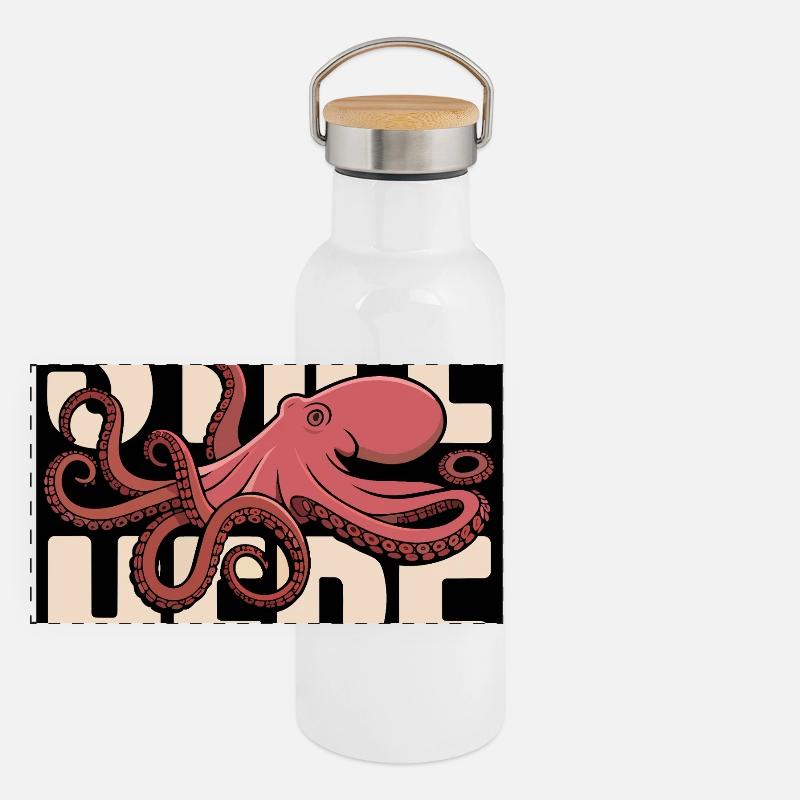 Pieuvre dans le lettrage « Still Here » Gourde isotherme avec bouchon en bambou
