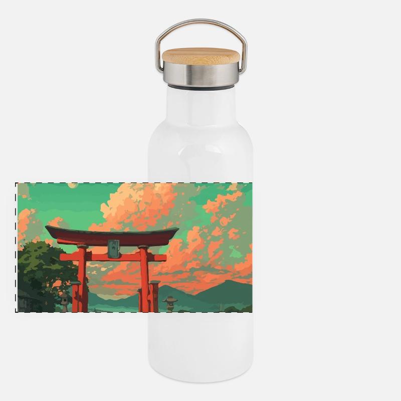 Serein Torii Gate Scène De Coucher De Soleil Gourde isotherme avec bouchon en bambou