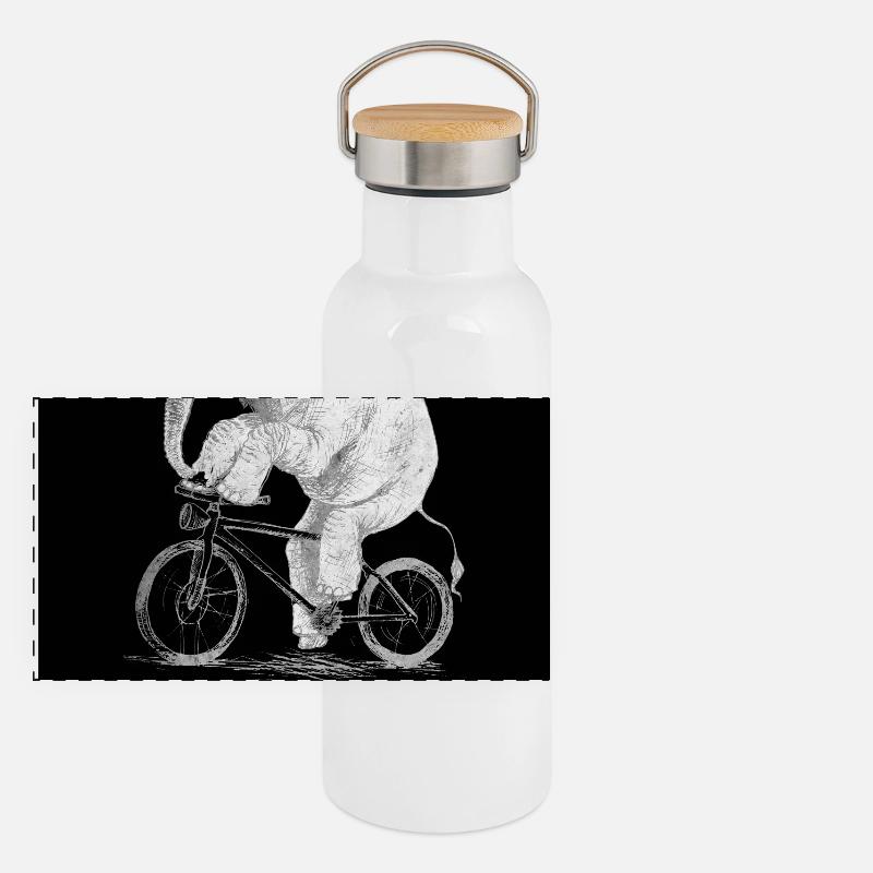 Burn Fat – Not Fuel Funny Bicycle Elephant Panoramic Thermal Bottle with Bamboo Lid