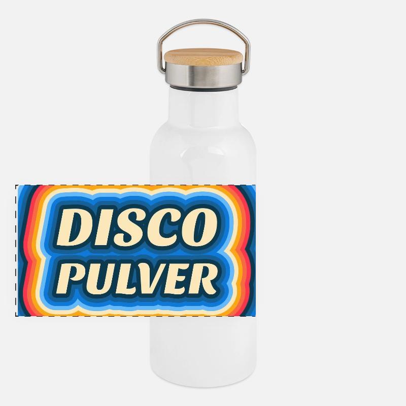 Disco Pulver Retro Logo Panorama Thermosflasche mit Bambusdeckel