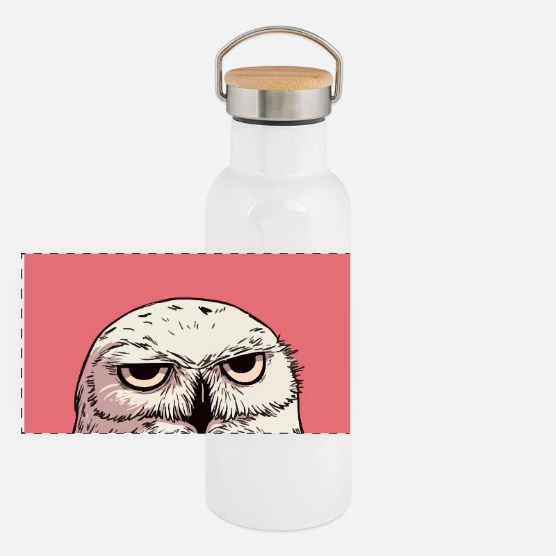 Grumpy Owl Illustration – Judgmental Animal Art De Panoramic Thermal Bottle with Bamboo Lid