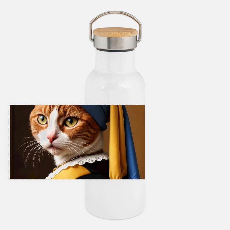 Le chat à la perle boucle d’oreille Gourde isotherme avec bouchon en bambou