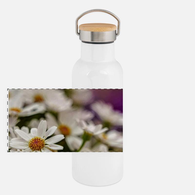 Daisies Flowers Panoramic Thermal Bottle with Bamboo Lid