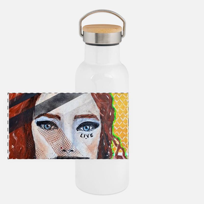 Live PEACE Panorama Thermosflasche mit Bambusdeckel
