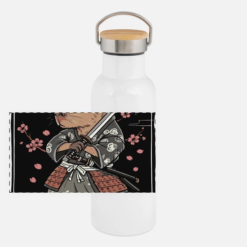 Illustration de furet de samouraï Gourde isotherme avec bouchon en bambou
