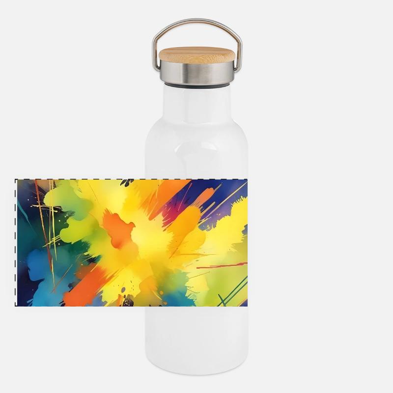 Farbexplosion Abstrakt Panorama Thermosflasche mit Bambusdeckel