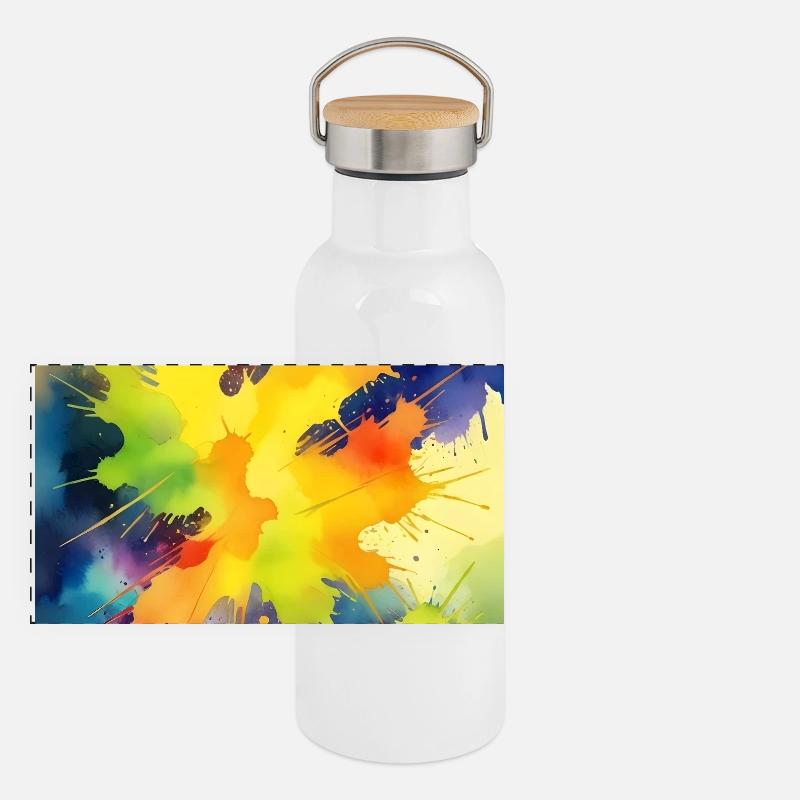 Color Explosion Abstract Splash Panoramic Thermal Bottle with Bamboo Lid